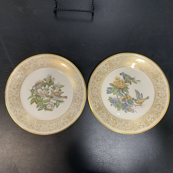 2 Lenox Porcelain Collector Plates Boehm Birds '70 Wood Thrush '71 Goldfinch Vtg - Picture 1 of 8